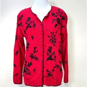 Vintage Cardigan Sweater Small Red Black Heirloom Collection Beaded Embroidered